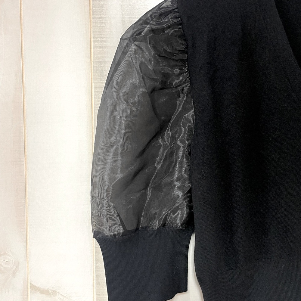 NWT New York & Company Black Sheer Puff Sleeve Button Cardigan, sz XL - Picture 8 of 8